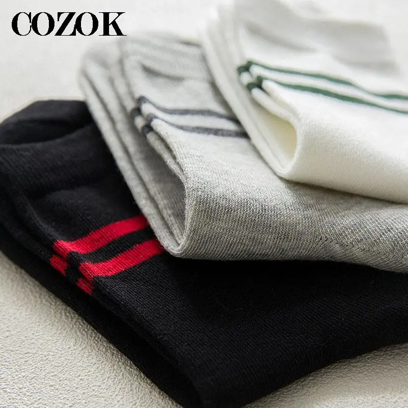 2 Pairs Autumn Winter Mens Ankle Sock Striped Cuffs Cotton Short Socks Sports Comfortable Harajuku Socks Male 5 Colors Optional