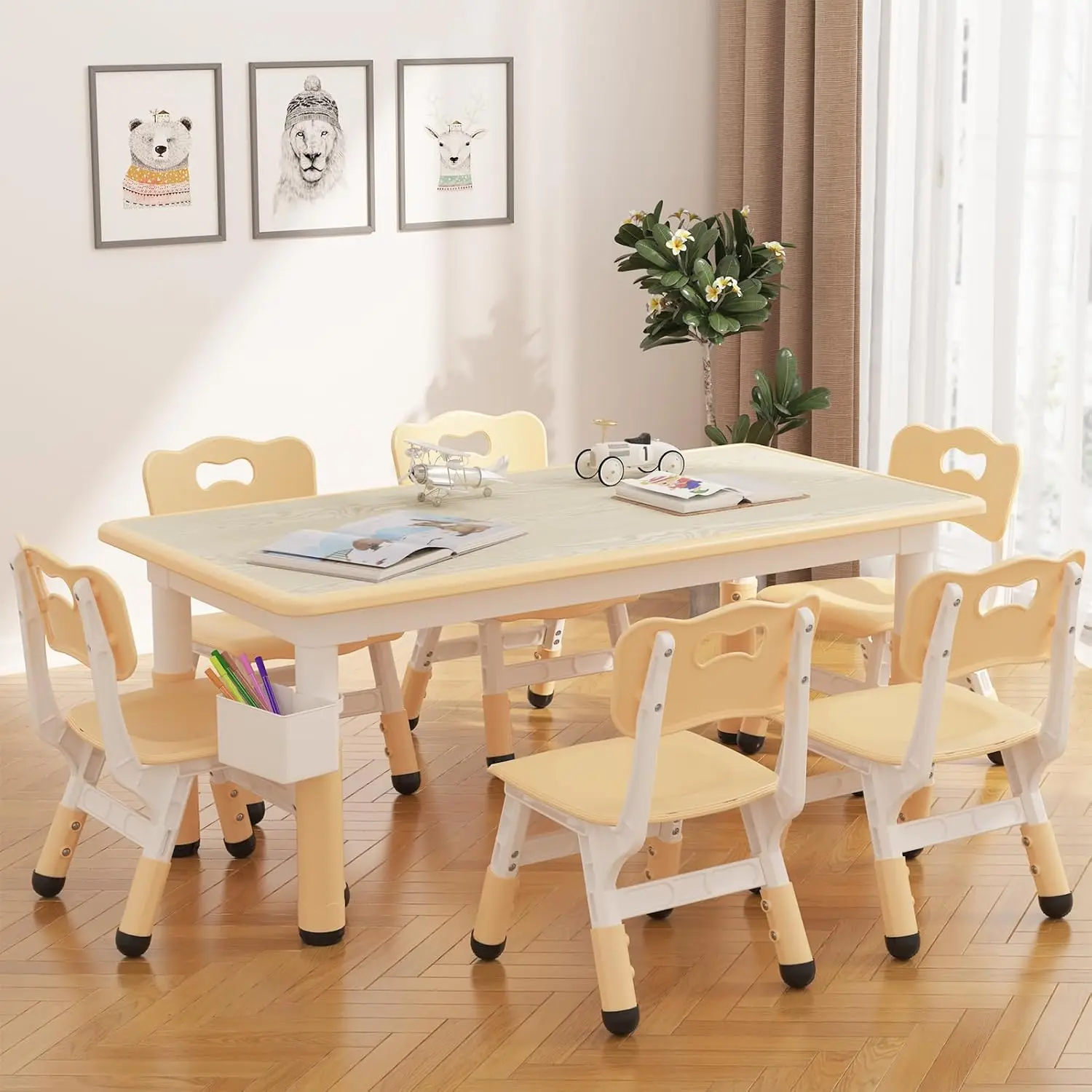 Ensemble de chaises avec boîte de rangement, table et chaises réglables pour tout-petits de 2 à 10 ans, bureau graffiti, pieds coordonnants, recommandé pour les enfants