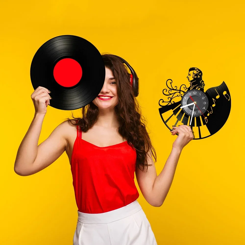 ساعة حائط عتيقة لديكور المنزل ، ذئب أماديوس ، موزارت ، بيانو ، موسيقى ، هدية للمعلمين ، موسيقى ، سجل فينيل