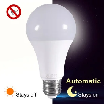 Lâmpada led com sensor e27 5w 7w 9w 12w, lâmpada inteligente do anoitecer ao amanhecer AC85V-265V dia luz noturna liga/desliga automática para escada corredor caminho