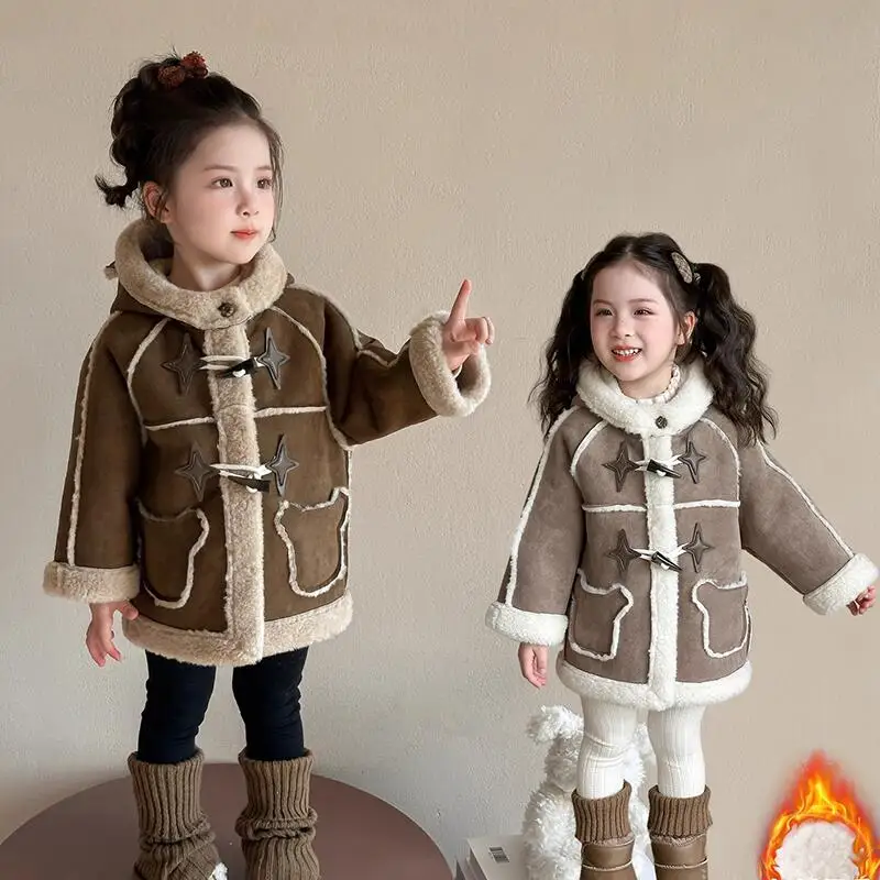 

Hot Girl Thicken Hoodie Autumn Winter Tops Horn Button Coat Jacket Child Windproof Keep Warm Fashion Kawaii New Casual Clothing