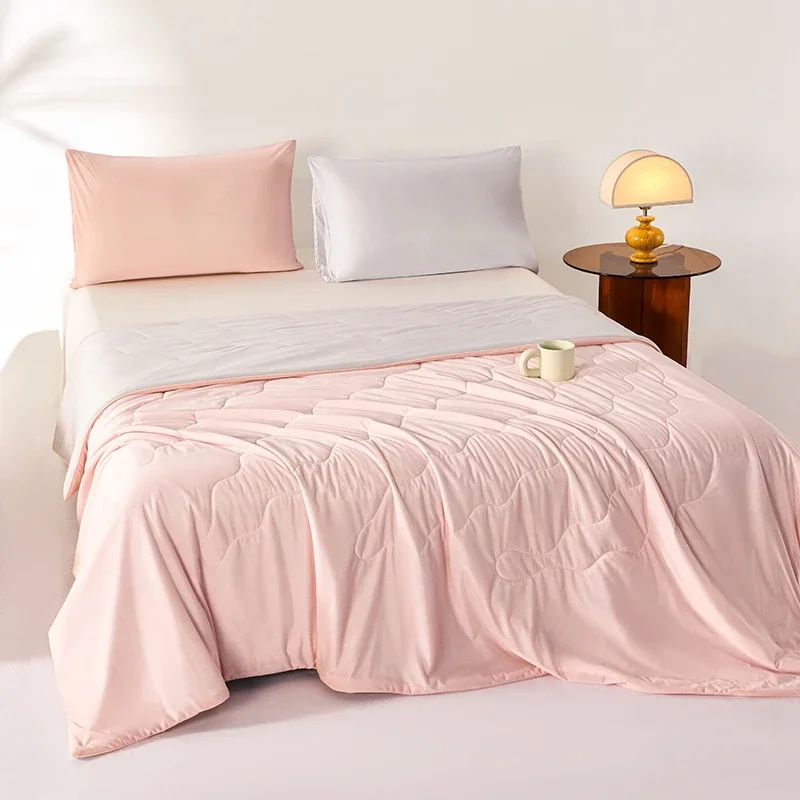 

Macaron contrasting color double spell summer quilt solid color wavy pattern summer cool quilt for air-conditioned house