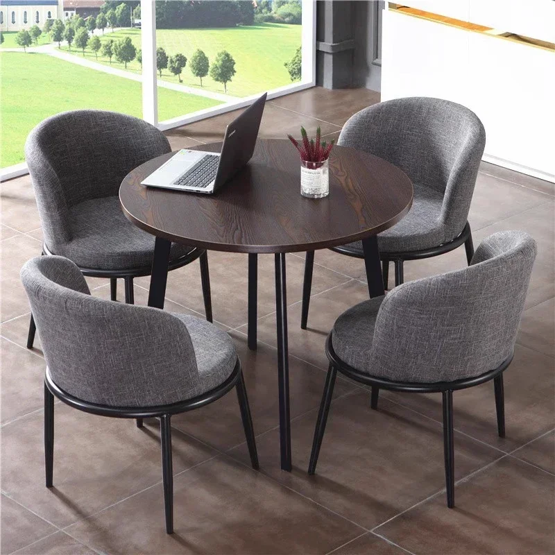 

-Современный набор обеденных столов, 4 стула, ресторанный стол для столовой, круглый обеденный стол с деревянной столешницей