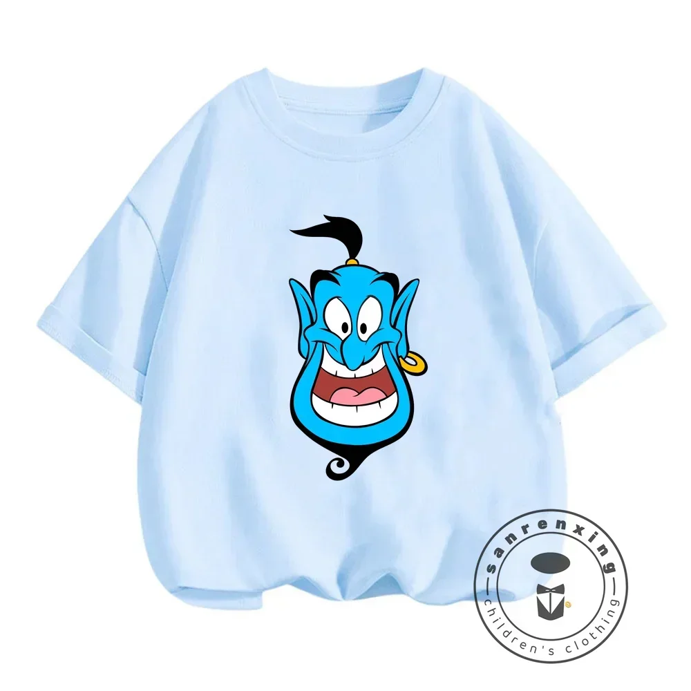 Aladin Brings Magic to Summer! Kawaii O-neck Cartoon T-shirts for Boys and Girls Fashionable Soft and Perfect for Casual Wear