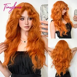 Orange Ginger Synthetic Wig Long Curly Wavy Wigs for Women with Bangs Halloween Cosplay Party Daily Natural Heat Resistant Wig