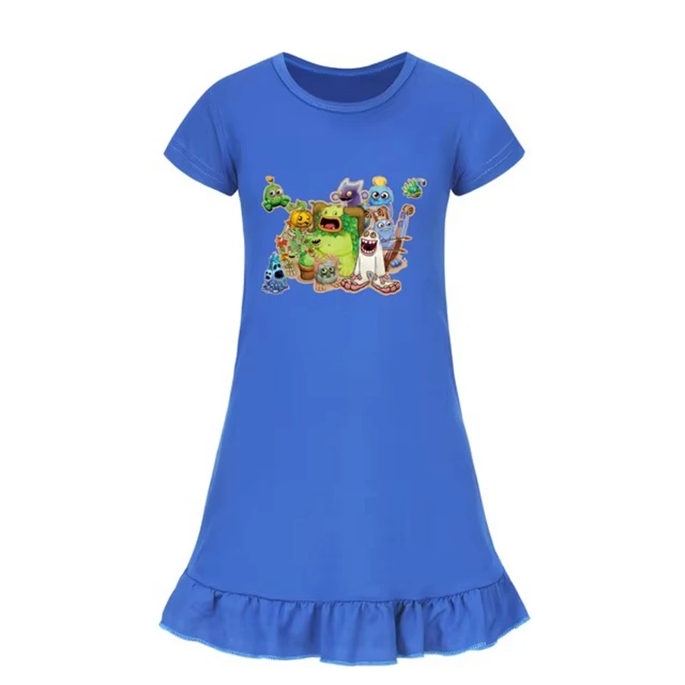 My Singing Monsters Dress Girls Nightdress Clothes Cartoon Pajamas Clothing Short Sleeve Pajamas Dress Kids Family Wear