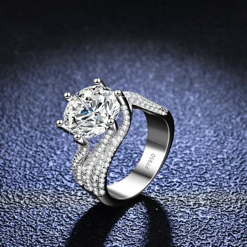 Platinum Pt950 18k 5 Carat Full Moissanite Diamond Rings for Women D Color Wedding Engagement Ring  Gift for Valentine's Day