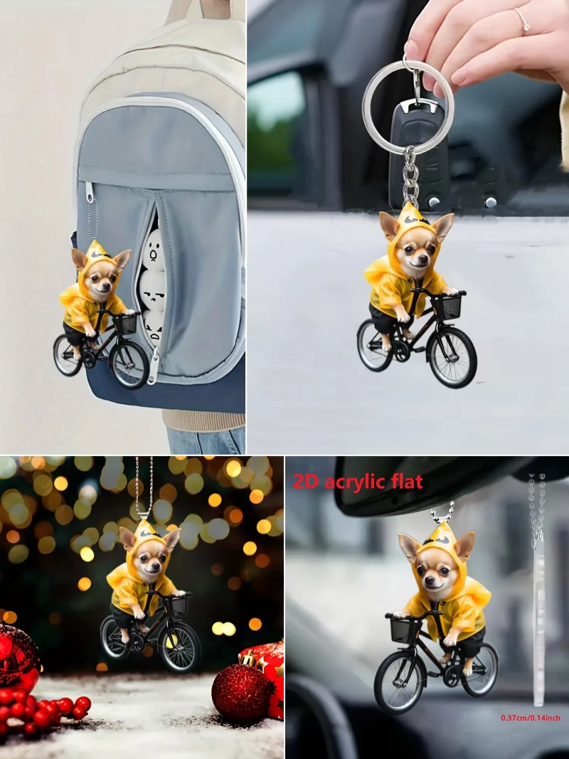 AliExpress Cute Chihuahua Cycle Car Mirror & Keychain Versatile Charm Acrylic Puppy Backpacks Hanging Ornament