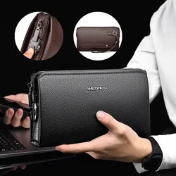 New Men's clutch purse High end PU Leather Long Wallet Large Capacity Multi Card Slot Wrist Bag Password Anti theft Phone Bag