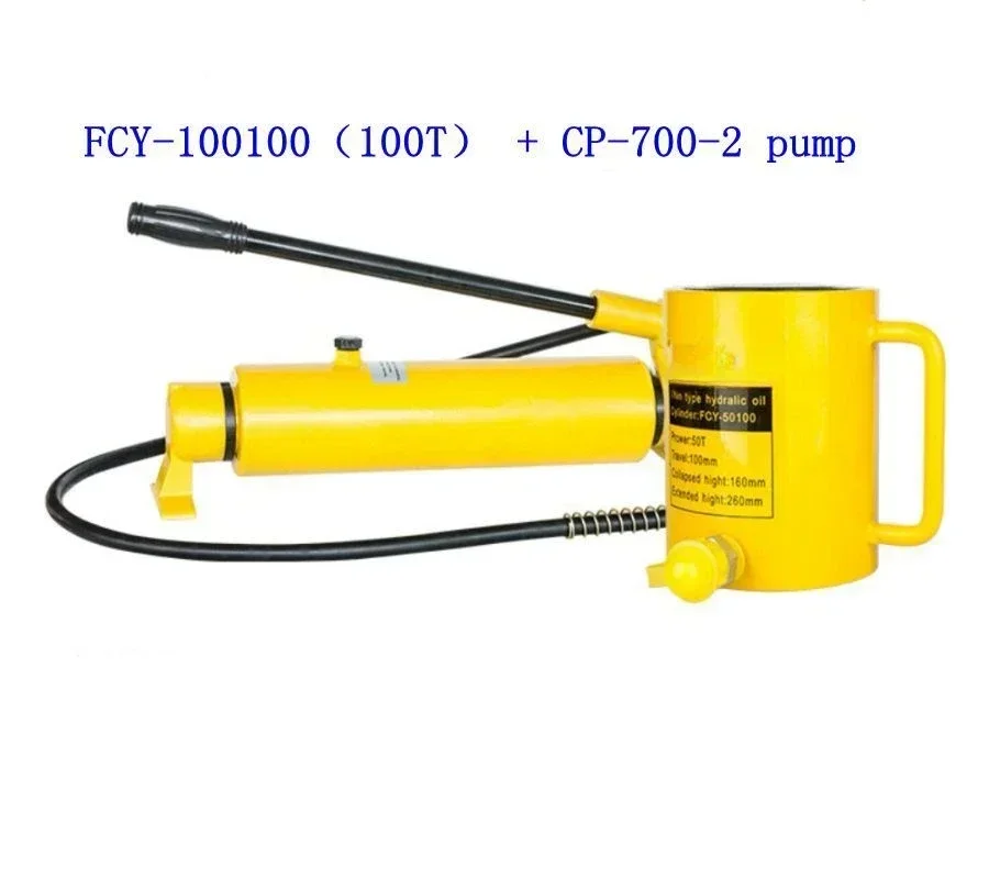 

Long type hydraulic cylinder FCY-100100 hydraulic jack with 100T output, 100mm piston stroke with CP-700-2 pump
