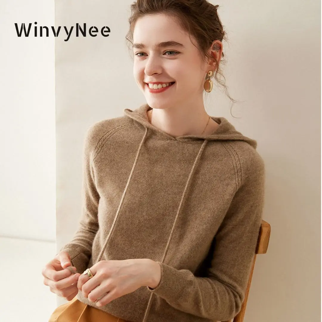 WinvyNee Women Cashmere Merino Wool Sweater Hoodie Solid Knitted Tops Sweaters Casual Pullovers Jumpers Autumn Winter A1054014