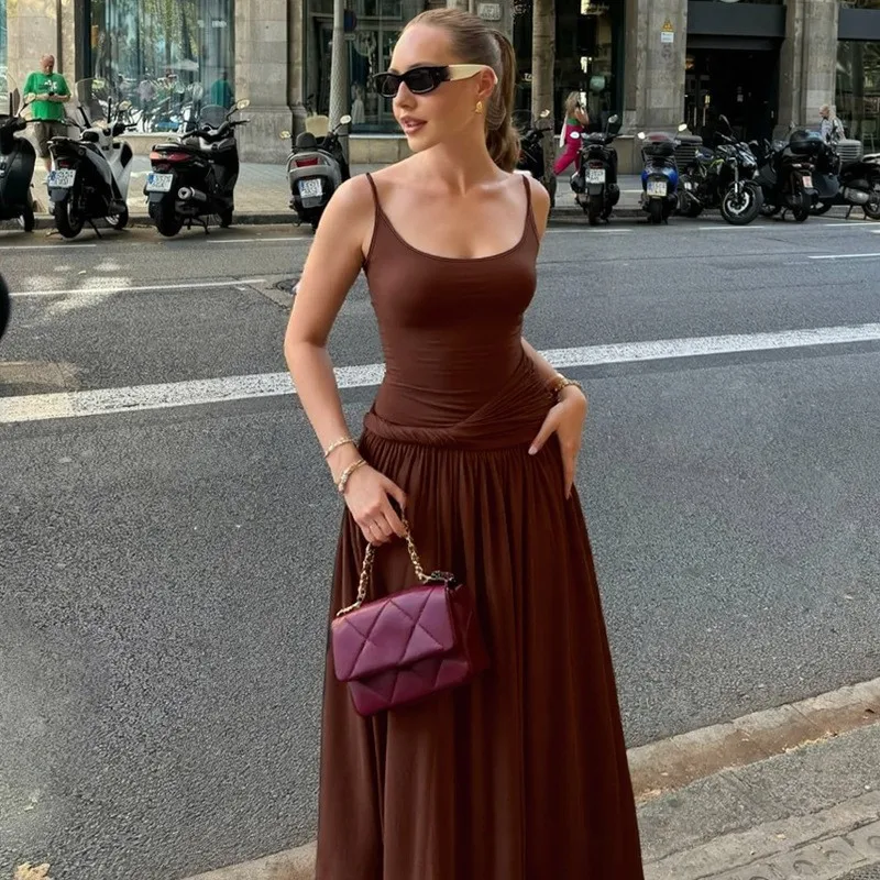 

2025autumn new women's French sexy suspender dress with slim fit and A-line long skirt for women vestidos casuales lange kleider