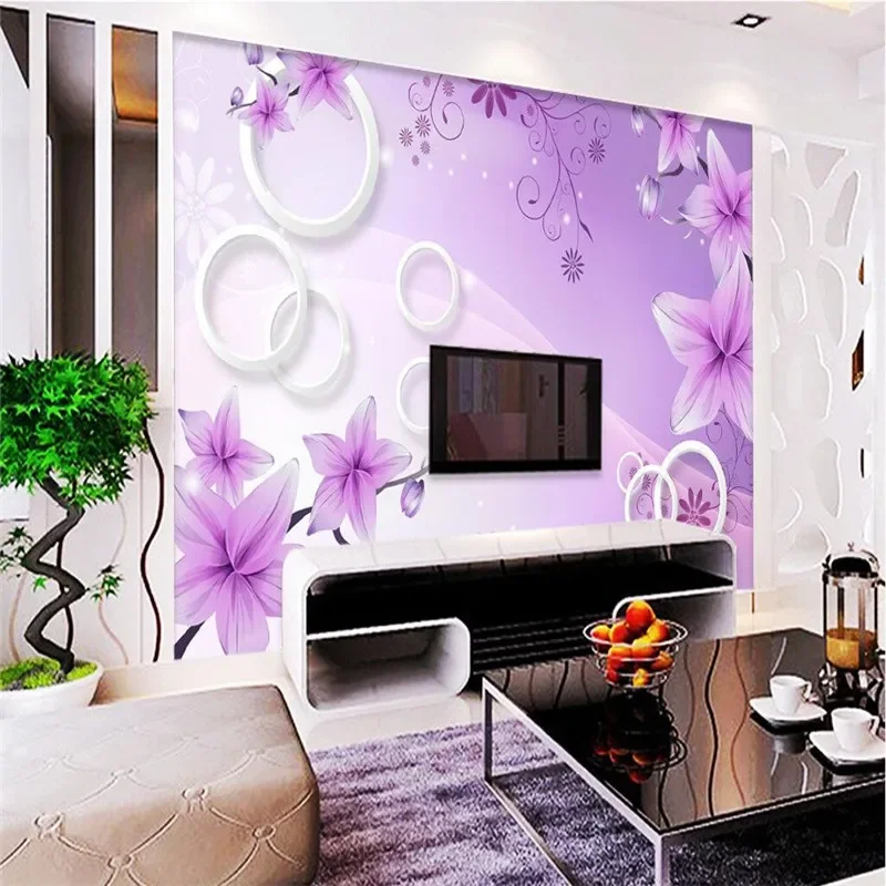 beibehang Home Decor Purple lily flower circle Hotel Background Modern Mural for Living Room Murales De Pared 3d Wallpaper
