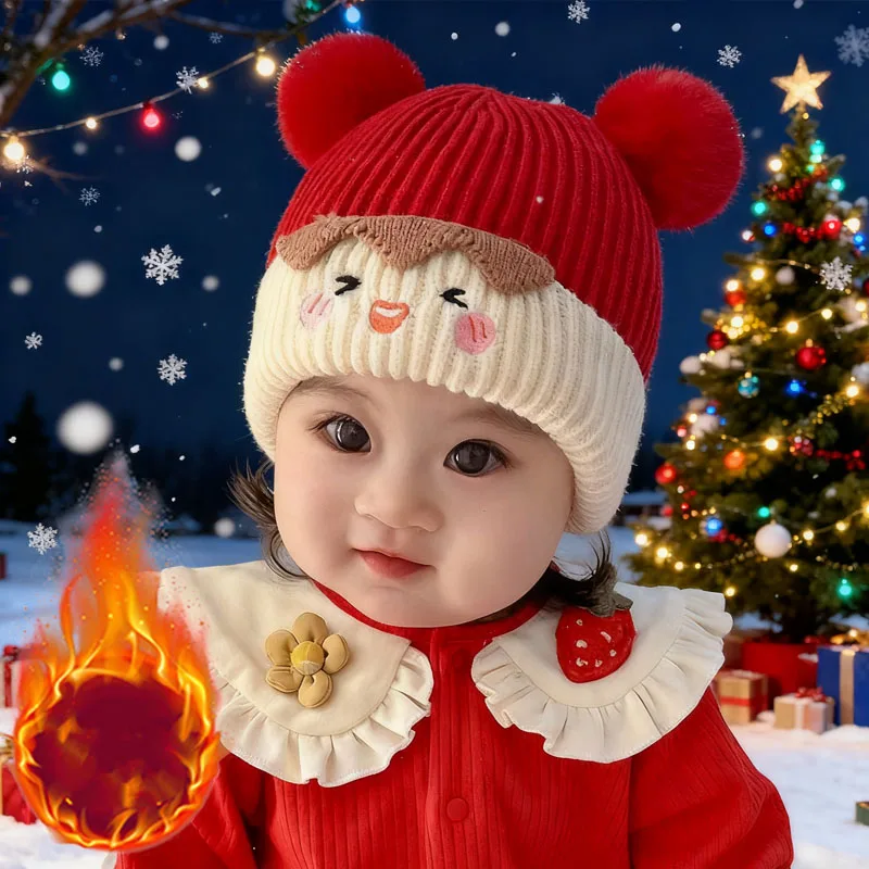 

Мягкая вязаная детская рождественская шапка, теплая детская шапочка с защитой ушей, зимняя праздничная шапка для малышей, уютная уличная одежда