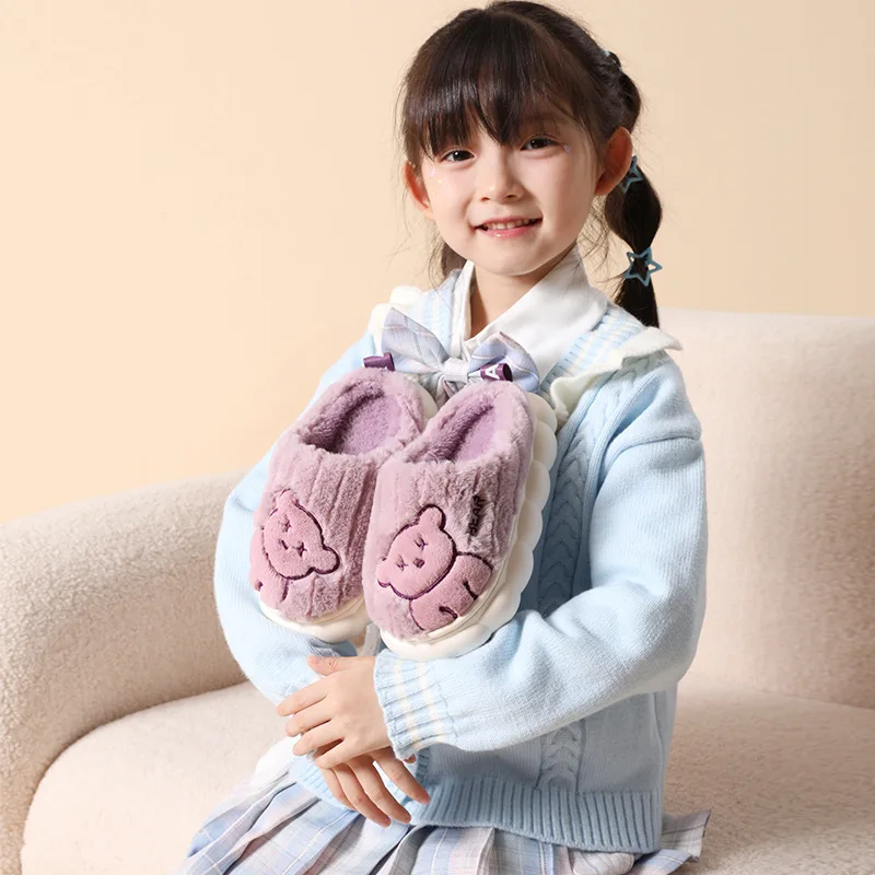Soft Plush Indoor Slippers For Children Little Bear Comfortable And Warm Cotton Shoes Winter Family Warm Lining Cotton Slipper - view 4