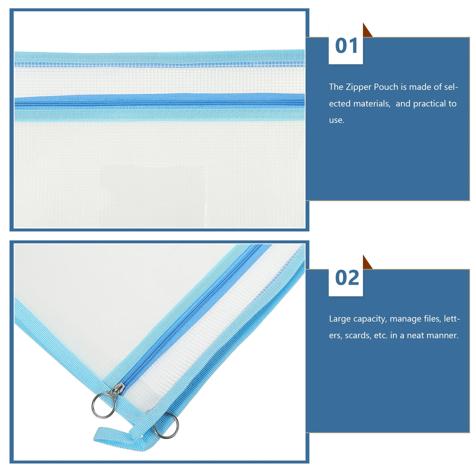 

1pc Large Capacity File Bag Zipper Pouch For Stationery Document Storage Mesh Organizer School Office Supplies Pvc Pencil