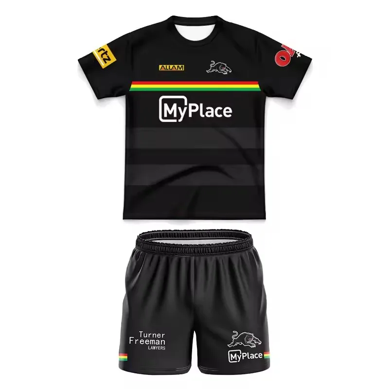 2025 Penrith Panthers 워밍업 티 키즈 키트 럭비 저지 사이즈: 16-26 (맞춤 이름 번호 인쇄)