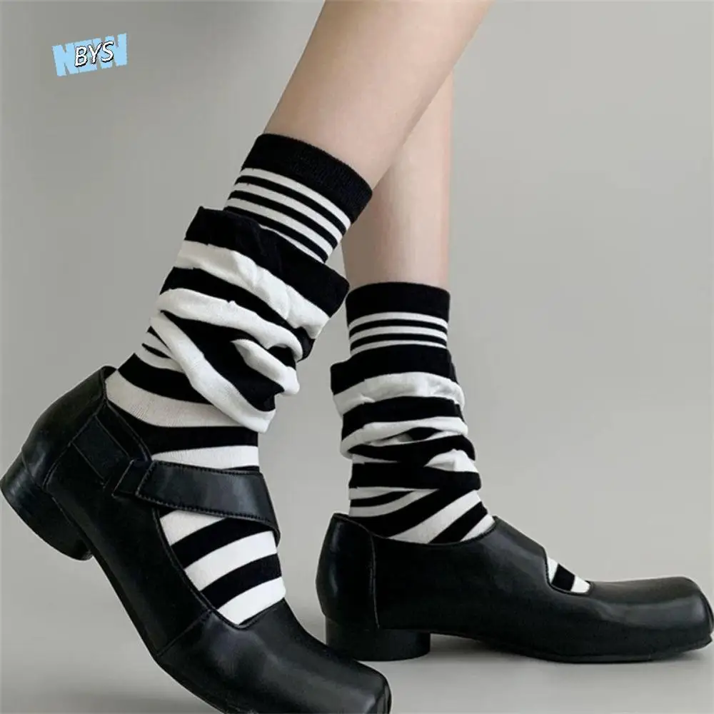 

4 пары дышащих искусственных чулок из двух предметов с рюшами в полоску, теплые лоскутные женские гетры, мягкие свободные носки средней длины, студенческие