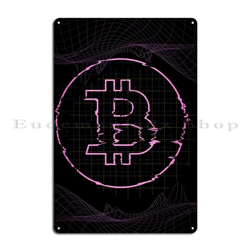 Bitcoin Glitch Logo Metal Sign Designs Living Room Decoration Garage Garage Tin Sign Poster