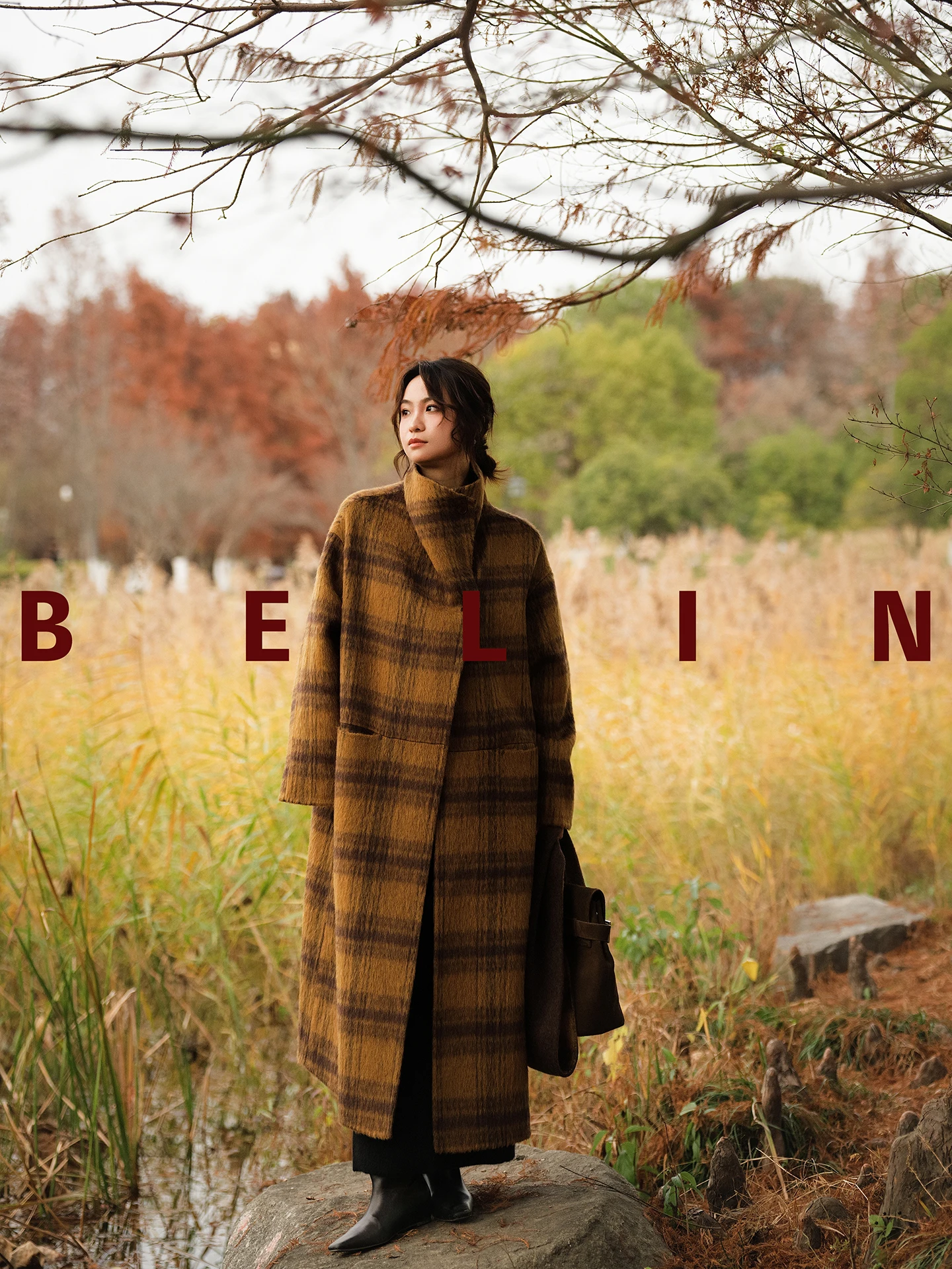 

Belin Winter Woven Patterned Woolen Scarf Double Face Coat Vintage Sle Long Sve Women's Thiened Outerwear for Middle-Aged