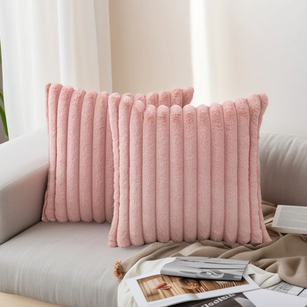 2er-Pack Künstliche Plüsch-Kissenbezüge, Luxuriöse Weiche Gestreifte Dekorative Kissenbezüge, Geeignet für Sofa-Innenräume – Detail 13