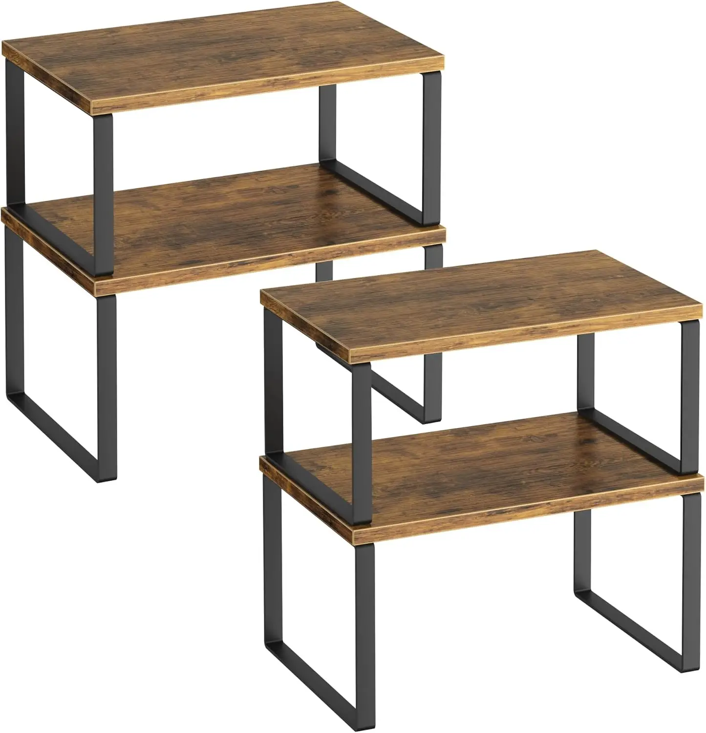 

Kitchen Cabinet Organizer Shelf Set of 4, Sturdy Kitchen Counter Shelves with Metal Legs, Stackable Expandable Wood Spic