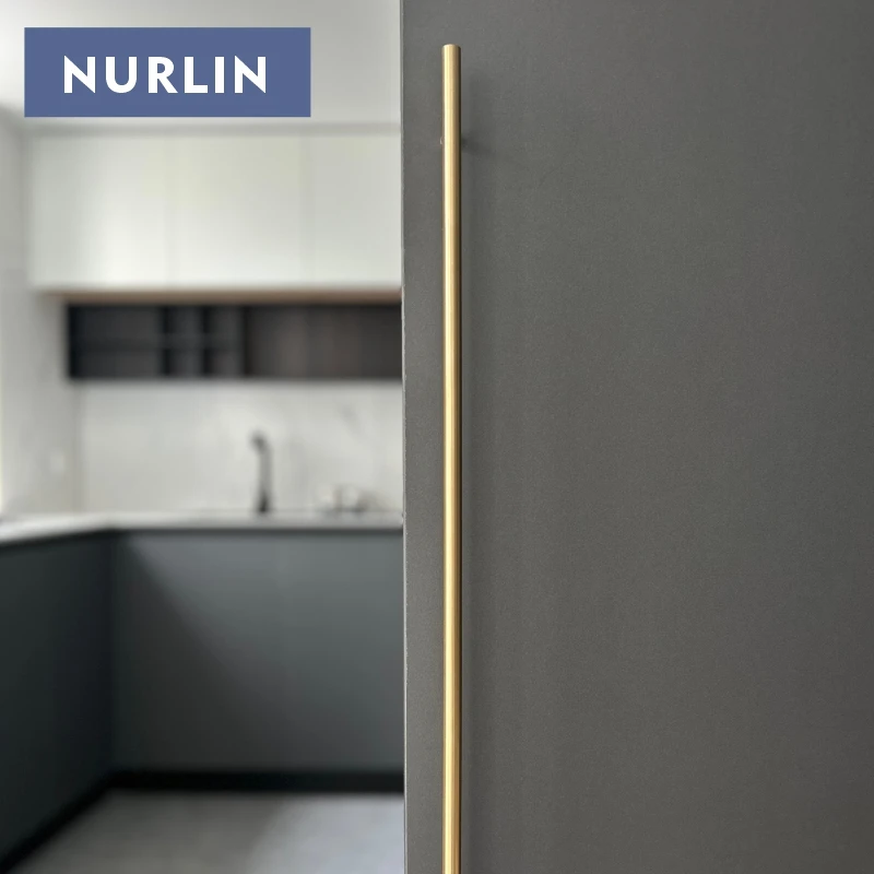 Nurlin Solid Brass Round Rod T-shaped Cabinet Handle Extended Long Wardrobe Drawer Refrigerator Kitchen door Pull Furniture