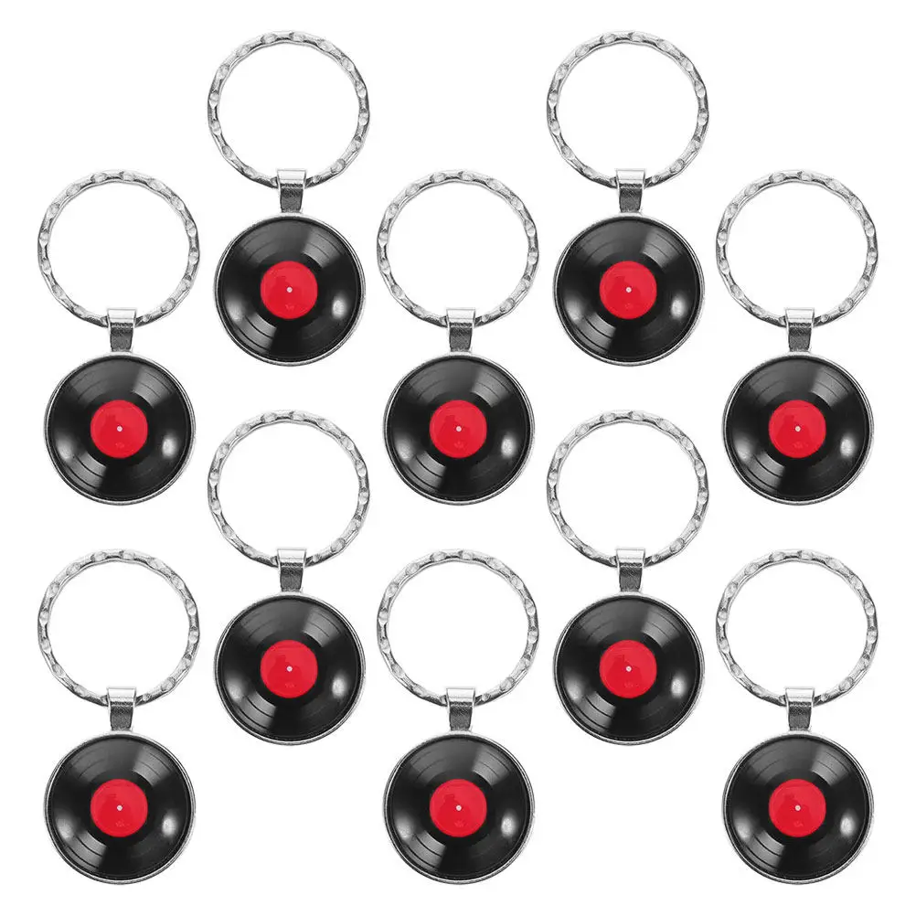 10Pcs Vinyl Record Keychain Sturdy Metal Keyring Retro Music Pendant Mini Record Charm for Keys Bags Backpacks Vinyl Collector