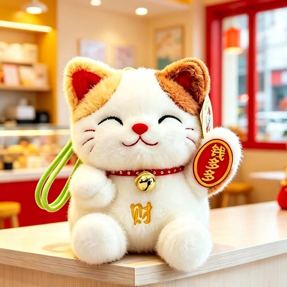 Cute Chinese Lucky Cat Plush Toy Soft Stuffed Animal Doll Kawaii Fortune Cat Companion Ornament Home Decor Gift