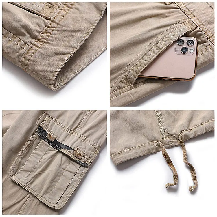 Pantalones cortos tipo cargo de estilo militar para hombre con múltiples bolsillos, tela de algodón, esenciales para actividades al aire libre de verano