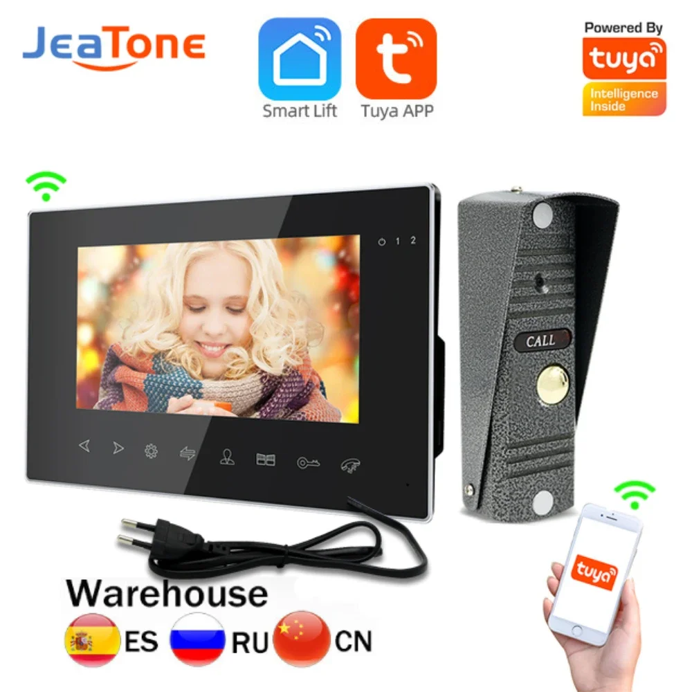 

Jeatone 7Inch Wireless Video Intercom For Home Video Eye Doorphone Doorbell With AHD Camera Tuya WiFi Home Entry Access Kit