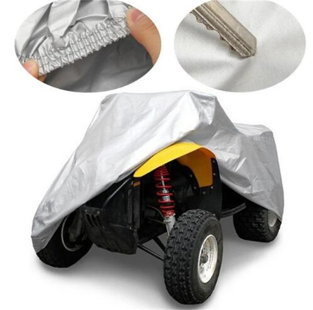 Big Size Silver XXXL Motorcycle Cover Waterproof Heatproof PU ATV Cover Silver Quad Motorbike Covering Storage Bag