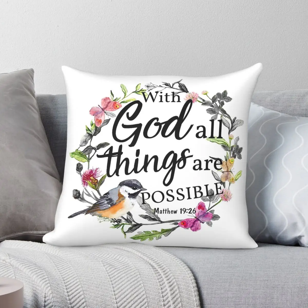 With God All Things Are Possible Square Pillowcase Polyester Linen Velvet Creative Zip Decorative Pillow Case Home Cushion Cover