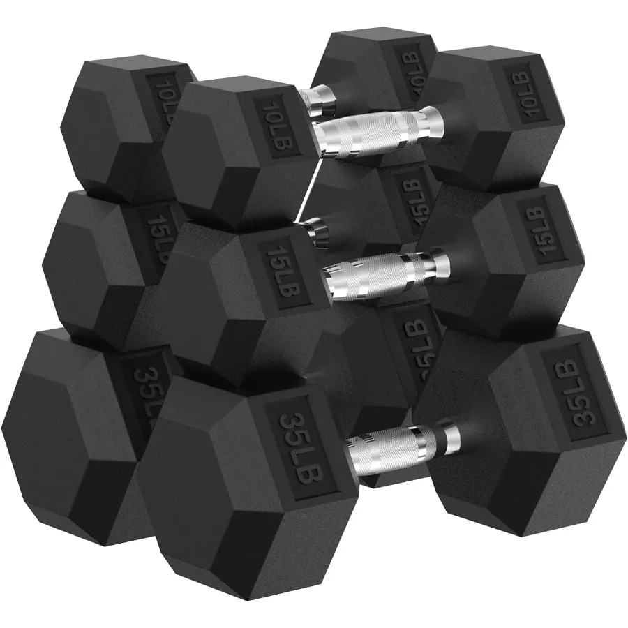 مجموعة دمبل سداسية بوزن 45135 رطل من المطاط المطلي لصالة الألعاب الرياضية المنزلية لتدريبات القوة وتدريبات اللياقة البدنية وأوزان يدوية قابلة للتعديل