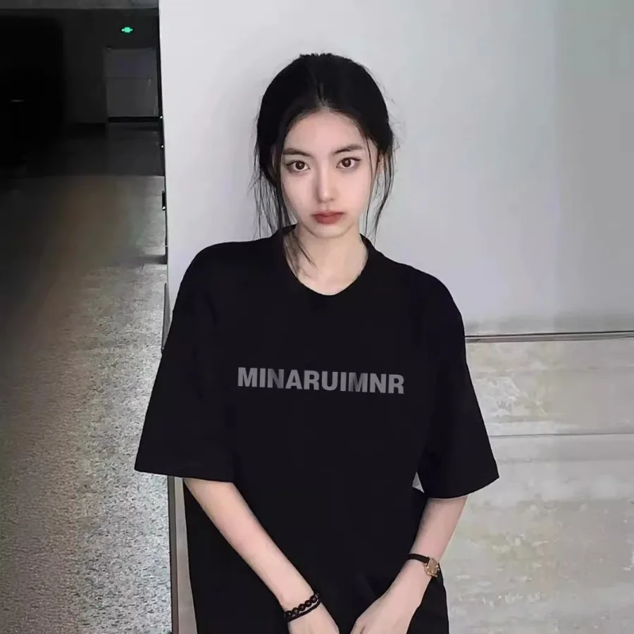 New Summer Cotton Women Clothes Fashion Letter Print Oversized T Shirt Casual Simple 3XL Big Size Couple Tees