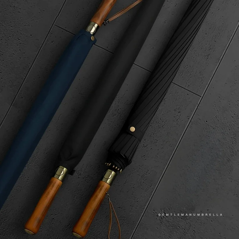 High-end Wooden Handle Umbrella Long Handle Umbrella Straight Rod Dual-Purpose Umbrella Advertising Umbrella 16 Bones Men