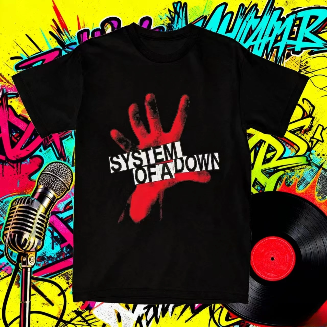 

2025-26 Summer System of A Down T-shirt with Fun Summer Music Logo Hot-selling Printed Cotton T-shirt Oversized Crew Neck Top