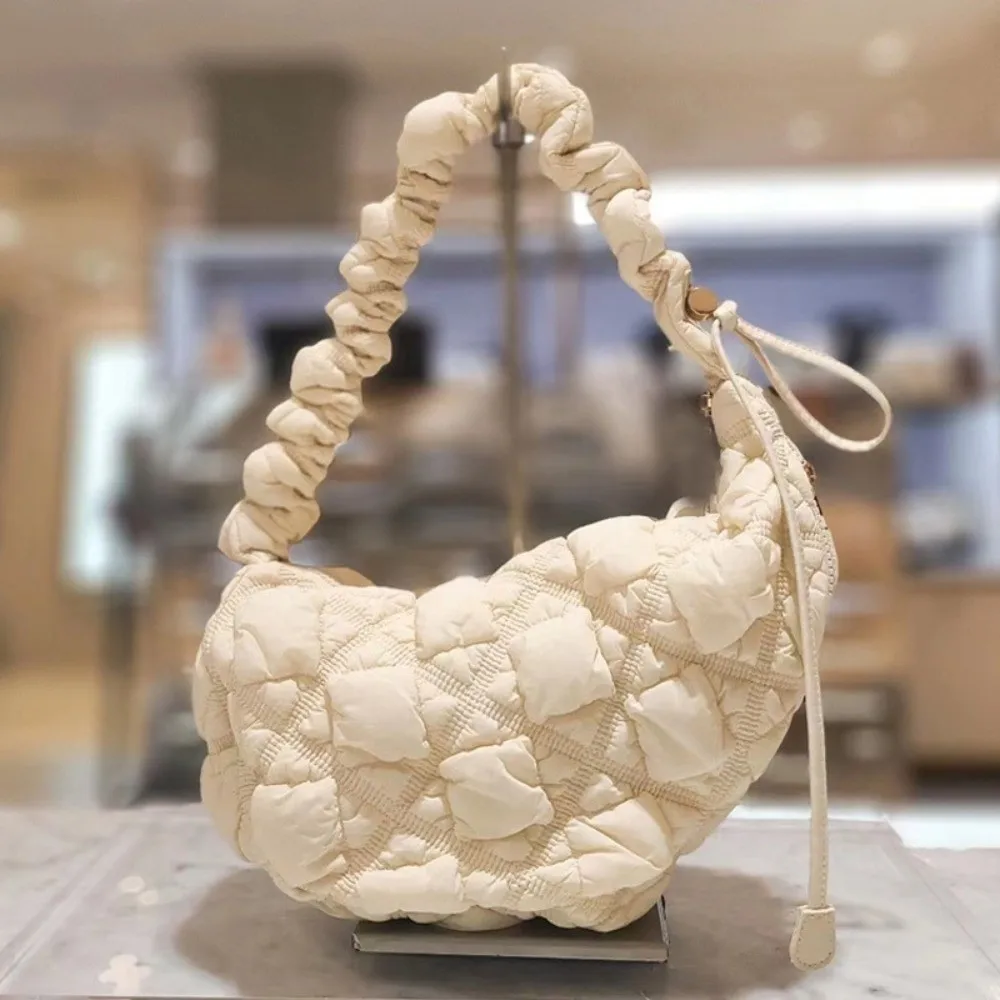 

Temperament Space Cotton Korean Shoulder Bag Dumplings Bag Banquet Rhombus Plaid Handbag Plaid Solid Color Bubble Cloud Bag Lady