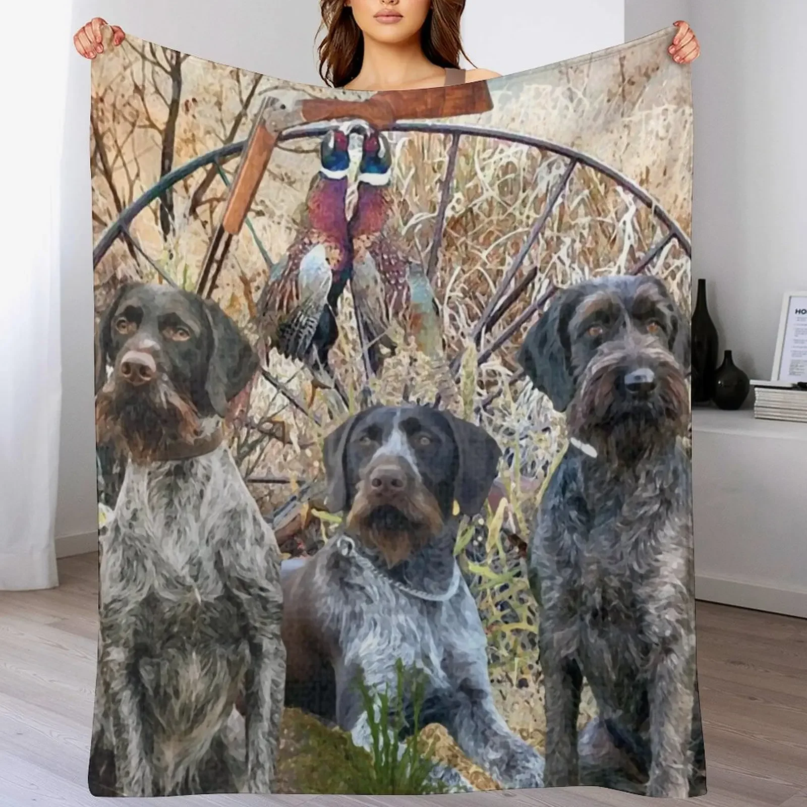 

German Wirehaired Pointers with pheasants (GWP) Throw Blanket For Decorative Sofa Bed Fashionable Thermal for sofa Blankets