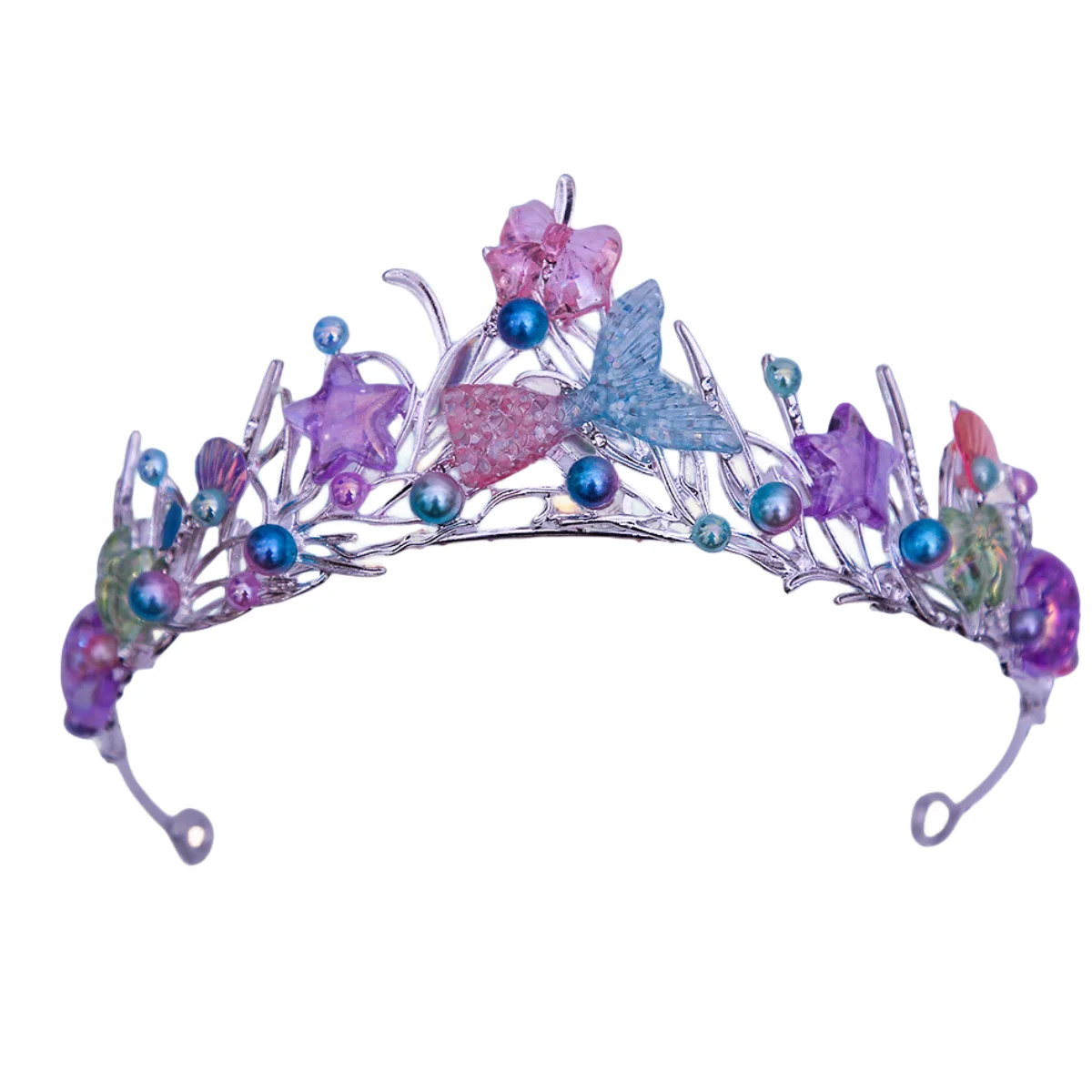 DIEZI Princess Ocean Style Fish Tail Shell Starfish Flower Tiara Crown Women Girls Elegant Hair Dress Party Accessories