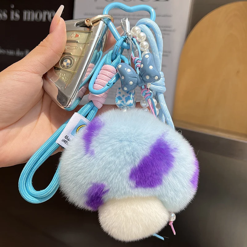 พวงกุญแจตุ๊กตาขนกระต่ายน้อยน่ารัก รูปเห็ด ของตกแต่งกระเป๋าเรียน