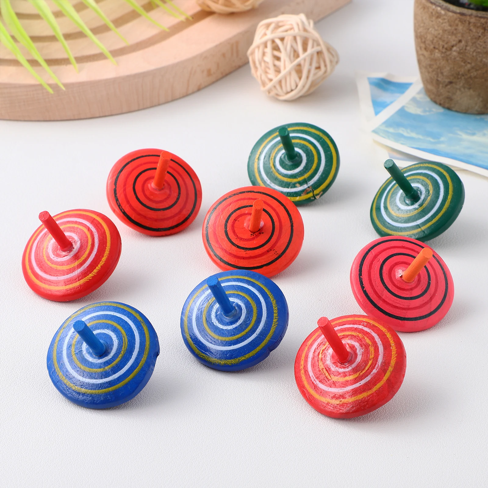 

15 шт. деревянные волчки ретро игрушки ручной гироскоп маленькие красочные мини-топы товары для дня рождения подарки
