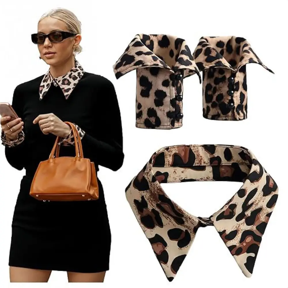 

Detachable False Collar Wrist Cuffs Set Leopard Print DIY Shirt Fake Collar Scarf Shawl Decoration Half Shirt Collar