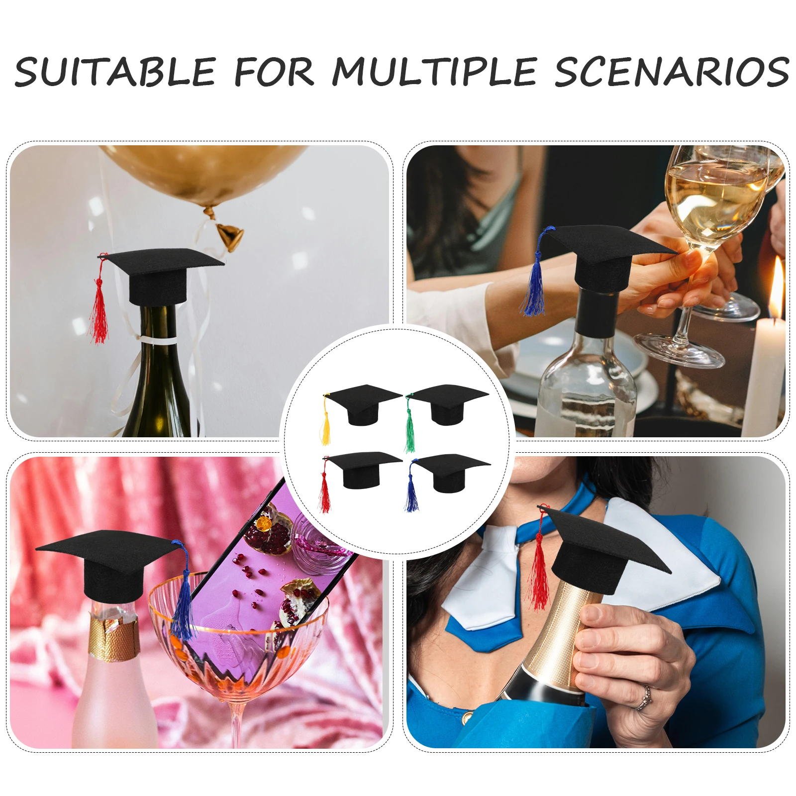 

8pcs Doctor Caps Red Wine Bottle Cover Blue Green Yellow Wine Mini Hat Bottle Cover Party Supplies