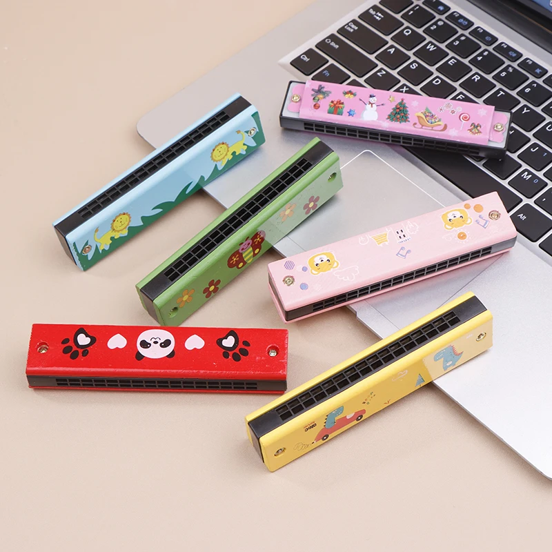 1PC Cute Montessori Educational Toys Cartoon 16 Holes Key Wood/Iron Harmonica Mouth Organ Kids Musical Wind Instrument Gift Toy