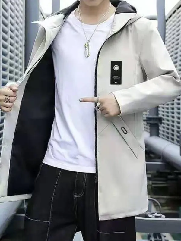 

Men's Mid-Length Hooded Jaet Coat Casual Loose Large Size Windbreaker Regularly Filled with Cotton And Fce