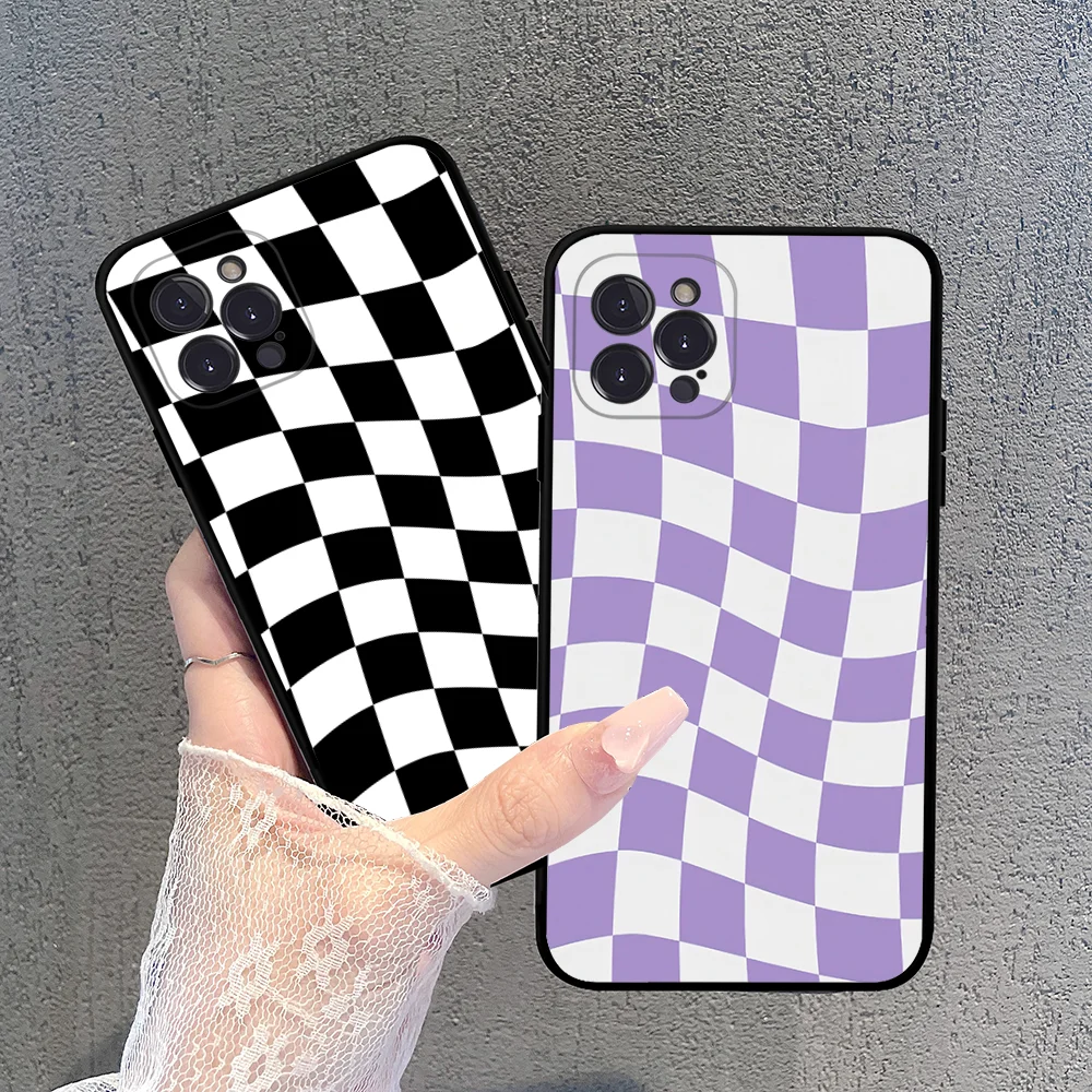 Twisted Checkerboard Phone Case For iPhone 16 15 14 13 12 Mini 11 Pro XS Max X XR SE 6 7 8 Plus Soft Silicone Cover