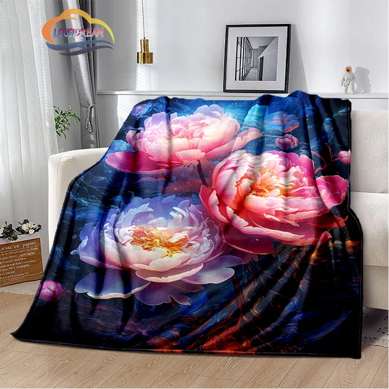 3D Printing Colored floral Rose flower Peony  Blanket Soft Comfortable Home Decorate Bedroom Living Room Sofa Bed Blankets