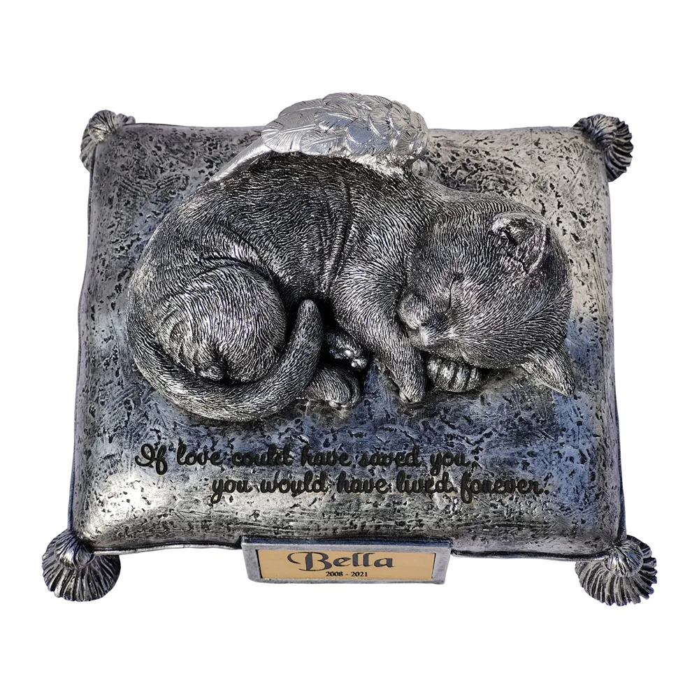 Personalized Pet Urns for Cat Ashes, Resin Pet Cat Memorial Cremation Urns, Angel Cat Memorial Statue Gift