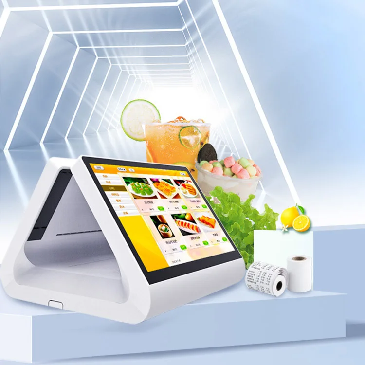 Caja registradora con pantalla táctil capacitiva inteligente de pantalla dual horizontal de 11,6 pulgadas, registro de efectivo para restaurante de comida rápida para té de la leche y catering